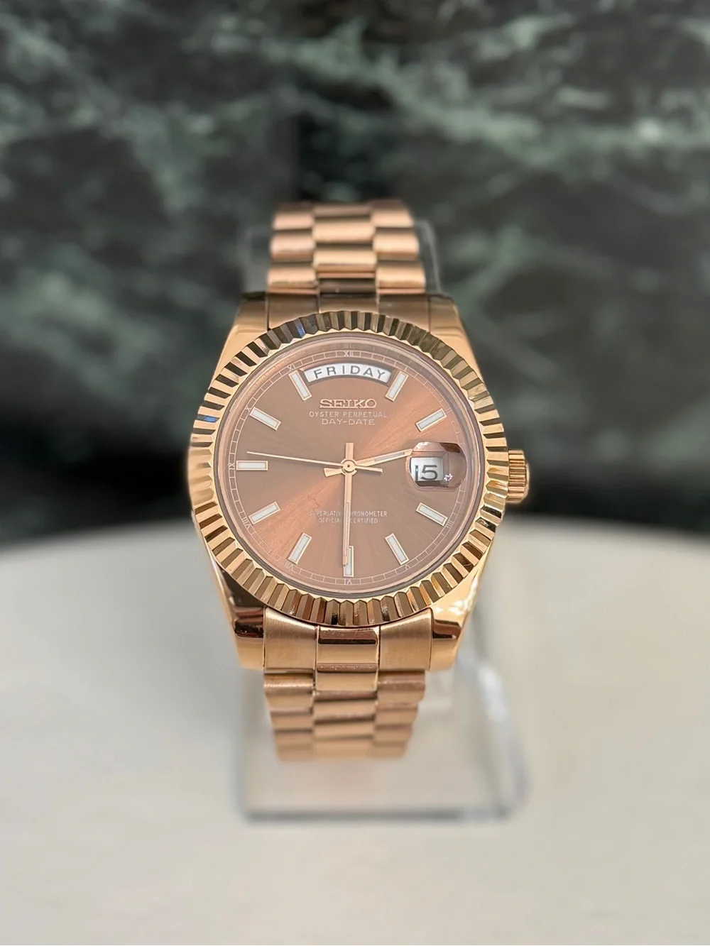 Seiko Rose Gold Tone Day-Date Men's Bracelet Watch
